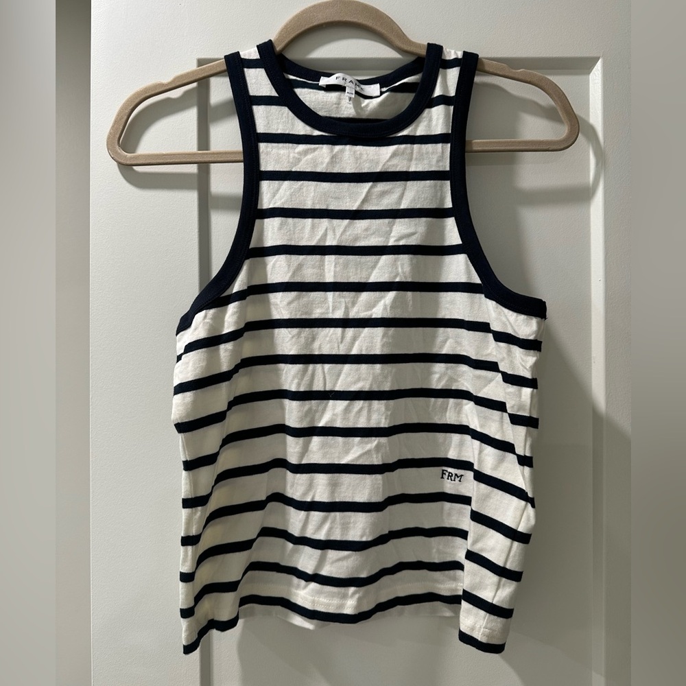 Frame Denim Navy and White Striped Tank Top